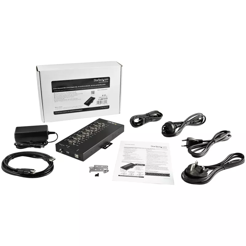 StarTech.com Hub Serial de 8 Portas Adaptador USB para RS232/RS485/RS422 – Hub Conversor Serial USB 2.0 para DB9 Industrial – Certificado IP30 – Hub Serial de Metal Montável em Calha DIN – Proteção ESD 15 kV