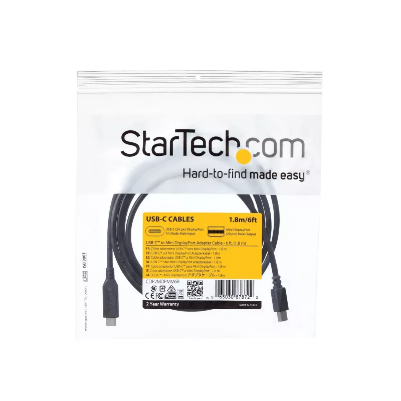 StarTech.com 6 ft. (1,8 m) Cabo USB-C para Mini DisplayPort - 4K 60Hz - Preto