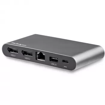 StarTech.com Dock USB-C – DisplayPort para Dois Monitores 4K – Mini Dock para Portátil – Passagem de Power Delivery 100 W – GbE, Hub USB-A de 2 Portas – Adaptador Multiportas USB Type-C – Cabo de 1 m