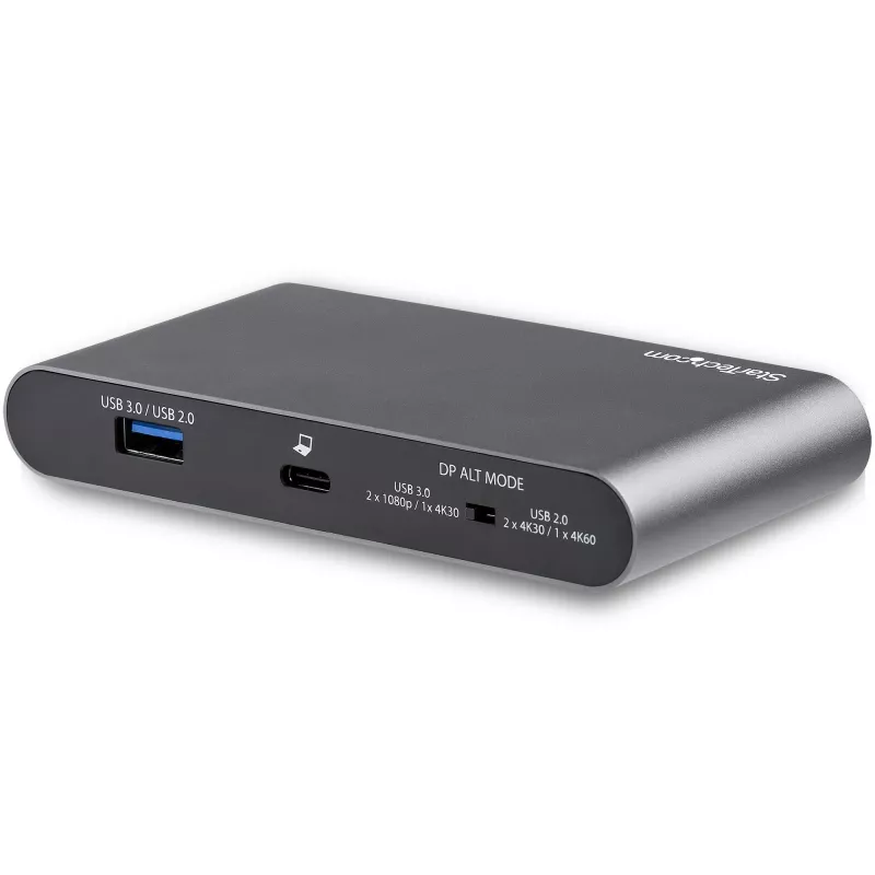 StarTech.com Dock USB-C – DisplayPort para Dois Monitores 4K – Mini Dock para Portátil – Passagem de Power Delivery 100 W – GbE, Hub USB-A de 2 Portas – Adaptador Multiportas USB Type-C – Cabo de 1 m