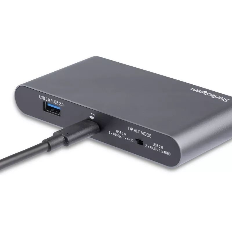 StarTech.com Dock USB-C – DisplayPort para Dois Monitores 4K – Mini Dock para Portátil – Passagem de Power Delivery 100 W – GbE, Hub USB-A de 2 Portas – Adaptador Multiportas USB Type-C – Cabo de 1 m