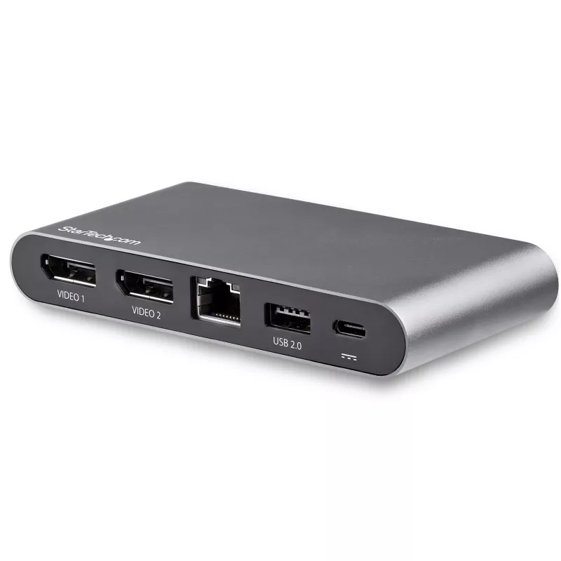 StarTech.com Dock USB-C – DisplayPort para Dois Monitores 4K – Mini Dock para Portátil – Passagem de Power Delivery 100 W – GbE, Hub USB-A de 2 Portas – Adaptador Multiportas USB Type-C – Cabo de 1 m