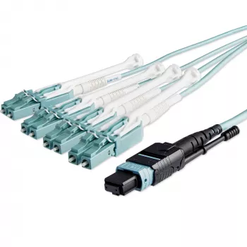 StarTech.com 10m (30ft) Cabo de Fibra Ótica Multimodo OM3 MTP(F)/PC para 4x LC/PC Duplex Breakout, OFNP Plenum, Redes 40G, Baixa Perda de Inserção - Cabo Jumper de Fibra Ótica