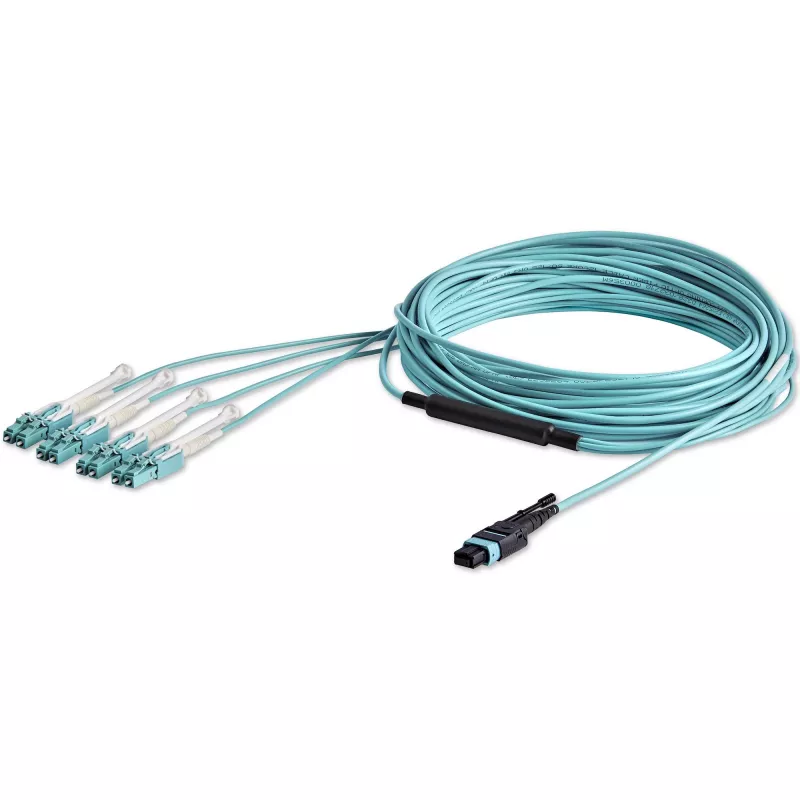 StarTech.com 10m (30ft) Cabo de Fibra Ótica Multimodo OM3 MTP(F)/PC para 4x LC/PC Duplex Breakout, OFNP Plenum, Redes 40G, Baixa Perda de Inserção - Cabo Jumper de Fibra Ótica