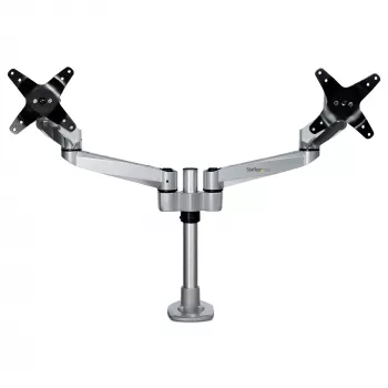 StarTech.com Suporte de Mesa para Dois Monitores – Braço de Monitor Articulado Premium – Monitores VESA até 30 polegadas – Suporte de Monitor Ajustável em Altura – Rotativo/Inclinável/Orientável – Grampo/Passagem de Mesa – Prateado