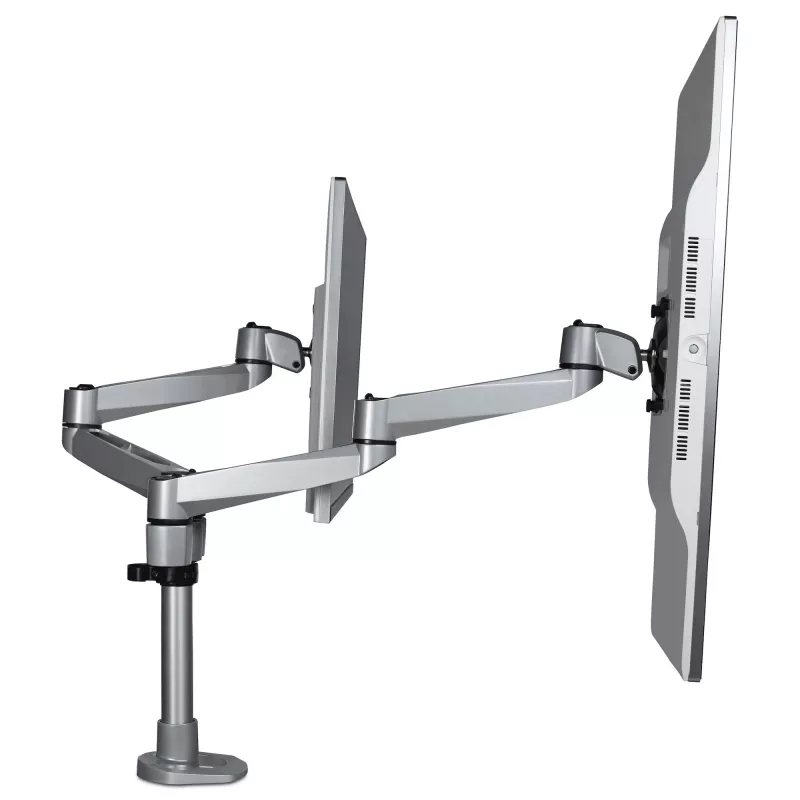 StarTech.com Suporte de Mesa para Dois Monitores – Braço de Monitor Articulado Premium – Monitores VESA até 30 polegadas – Suporte de Monitor Ajustável em Altura – Rotativo/Inclinável/Orientável – Grampo/Passagem de Mesa – Prateado