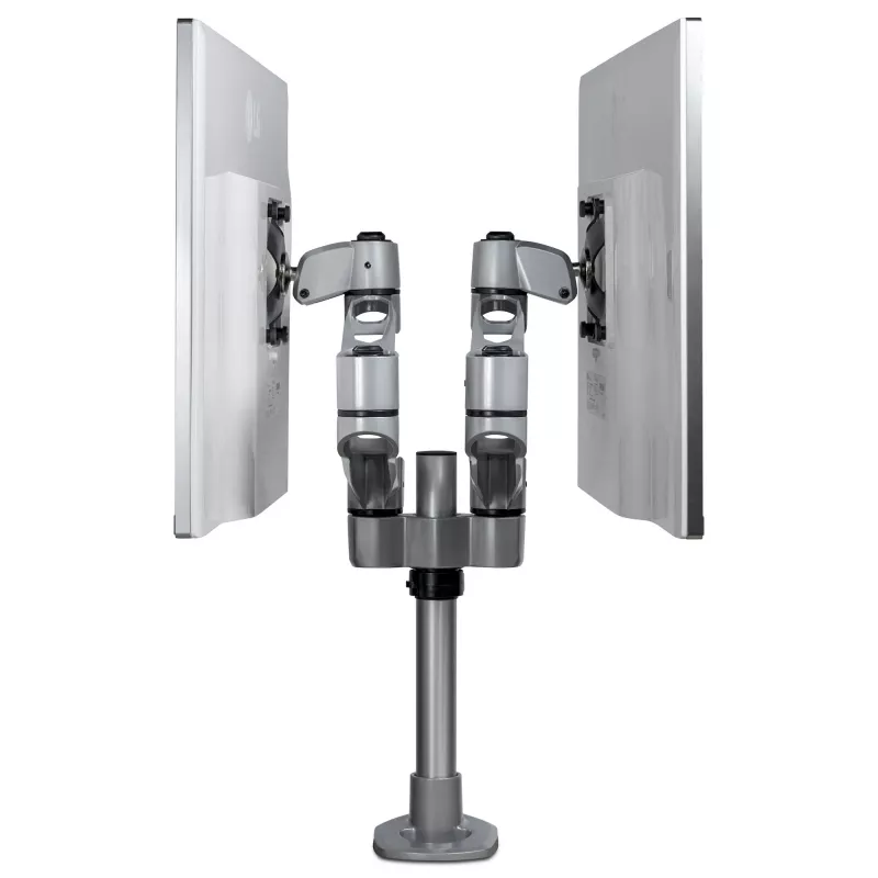 StarTech.com Suporte de Mesa para Dois Monitores – Braço de Monitor Articulado Premium – Monitores VESA até 30 polegadas – Suporte de Monitor Ajustável em Altura – Rotativo/Inclinável/Orientável – Grampo/Passagem de Mesa – Prateado