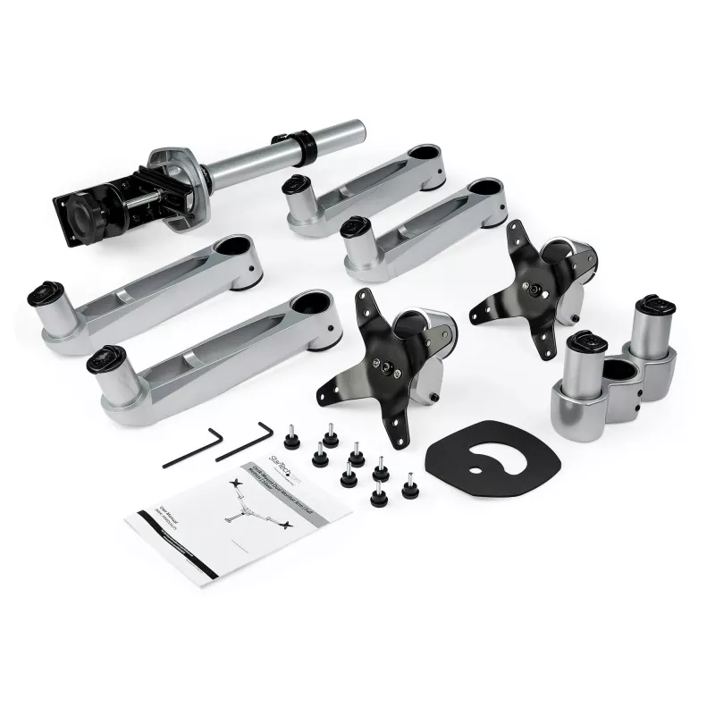 StarTech.com Suporte de Mesa para Dois Monitores – Braço de Monitor Articulado Premium – Monitores VESA até 30 polegadas – Suporte de Monitor Ajustável em Altura – Rotativo/Inclinável/Orientável – Grampo/Passagem de Mesa – Prateado