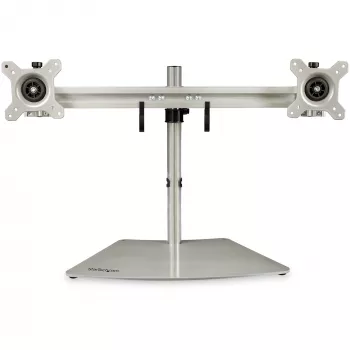 StarTech.com Suporte para Dois Monitores – Suporte de Mesa Ergonómico Autónomo para Dois Monitores VESA de 24 Polegadas – Ajuste de Altura Sincronizado – Montagem Dupla em Mastro – Prateado