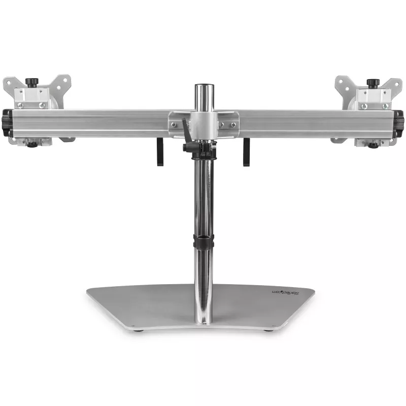 StarTech.com Suporte para Dois Monitores – Suporte de Mesa Ergonómico Autónomo para Dois Monitores VESA de 24 Polegadas – Ajuste de Altura Sincronizado – Montagem Dupla em Mastro – Prateado