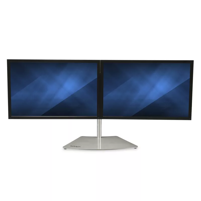 StarTech.com Suporte para Dois Monitores – Suporte de Mesa Ergonómico Autónomo para Dois Monitores VESA de 24 Polegadas – Ajuste de Altura Sincronizado – Montagem Dupla em Mastro – Prateado