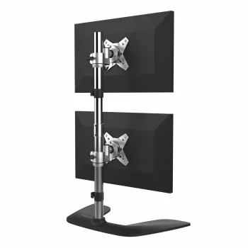 StarTech.com Suporte Vertical para Dois Monitores – Suporte de Secretária Ergonómico para Dois Monitores Empilhados até 27 Polegadas, Suporte VESA – Suporte de Monitor Universal Autónomo – Ajustável em Altura – Prateado
