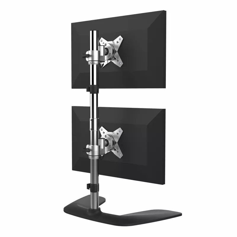 StarTech.com Suporte Vertical para Dois Monitores – Suporte de Secretária Ergonómico para Dois Monitores Empilhados até 27 Polegadas, Suporte VESA – Suporte de Monitor Universal Autónomo – Ajustável em Altura – Prateado