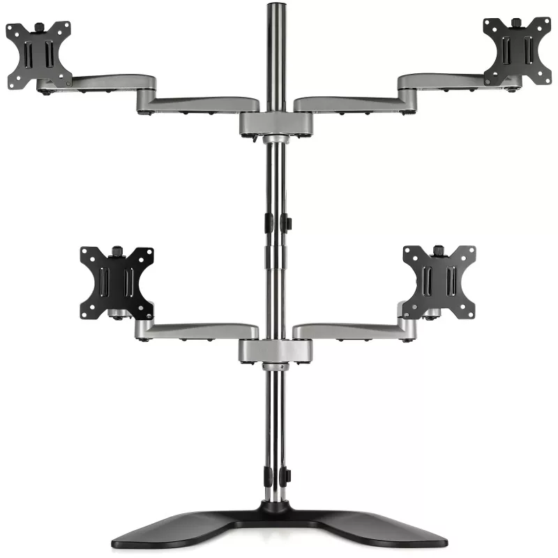 StarTech.com Suporte de Secretária para Quatro Monitores - Braço Ergonómico VESA para 4 Monitores (2x2) até 32 Polegadas - Suporte de Montagem em Mastro Universal Ajustável Autónomo - Ajustável em Altura/Inclinável/Orientável/Rotativo - Prateado