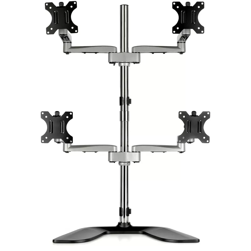 StarTech.com Suporte de Secretária para Quatro Monitores - Braço Ergonómico VESA para 4 Monitores (2x2) até 32 Polegadas - Suporte de Montagem em Mastro Universal Ajustável Autónomo - Ajustável em Altura/Inclinável/Orientável/Rotativo - Prateado
