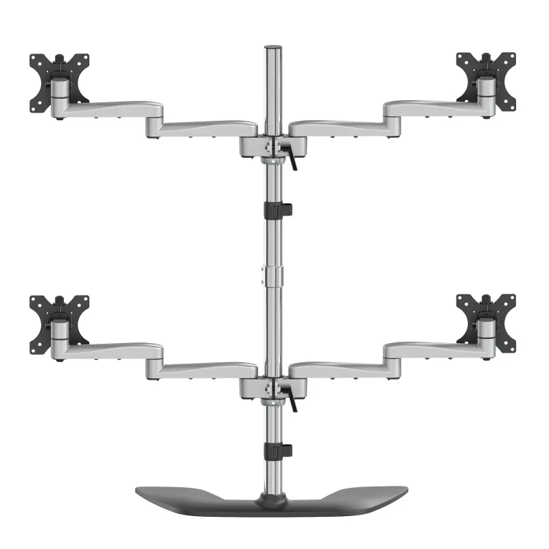 StarTech.com Suporte de Secretária para Quatro Monitores - Braço Ergonómico VESA para 4 Monitores (2x2) até 32 Polegadas - Suporte de Montagem em Mastro Universal Ajustável Autónomo - Ajustável em Altura/Inclinável/Orientável/Rotativo - Prateado