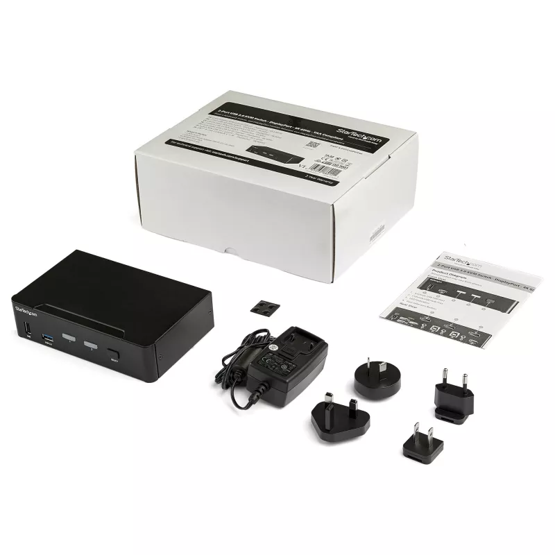 StarTech.com Switch KVM DisplayPort de 2 Portas - 4K 60Hz - Ecrã Único - Switch KVM USB DP 1.2 UHD de Duas Portas com Hub USB 3.0 & Áudio Integrados - Dell HP Apple Lenovo - Conforme TAA