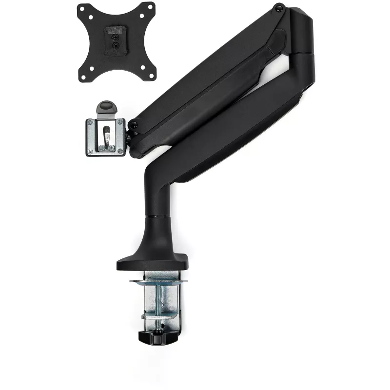StarTech.com Braço de Monitor de Secretária – Braço de Monitor VESA Ergonómico Robusto – Ecrã Único de 9 kg – Totalmente Articulado, Ajustável em Altura, Articulado – Alumínio – Grampo C/Passagem – Preto