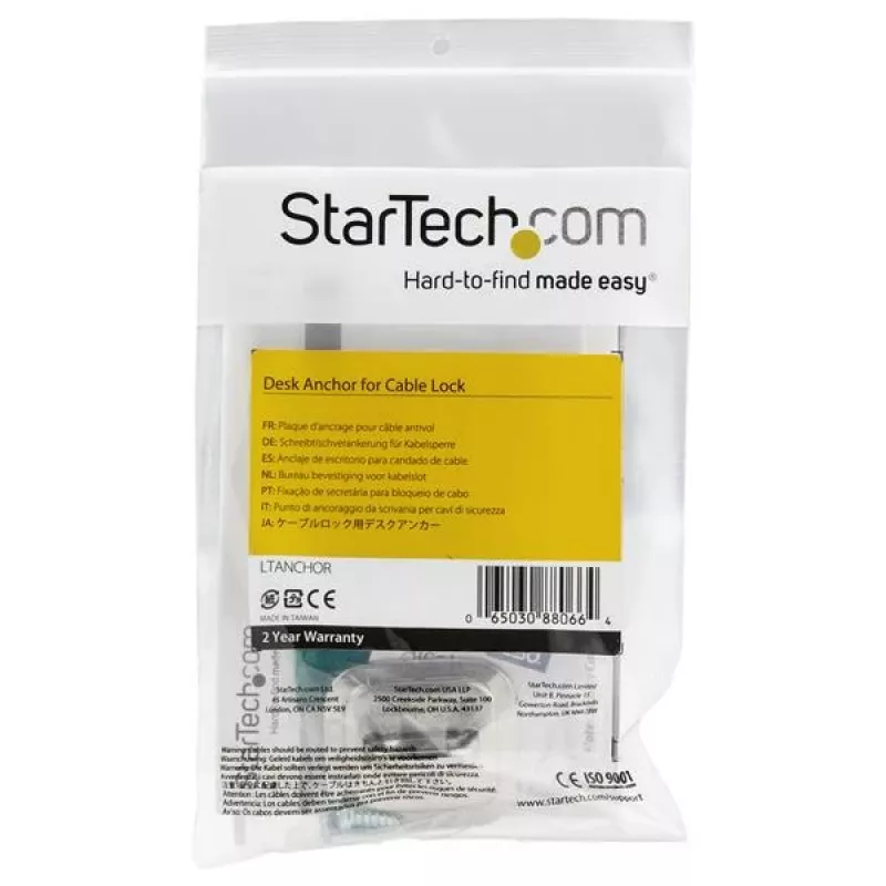 StarTech.com Âncora de Cabo de Segurança para Portátil – Liga de Zinco, Âncora, Prateado, 1 Unid., Aço, 44 mm, 45,8 mm