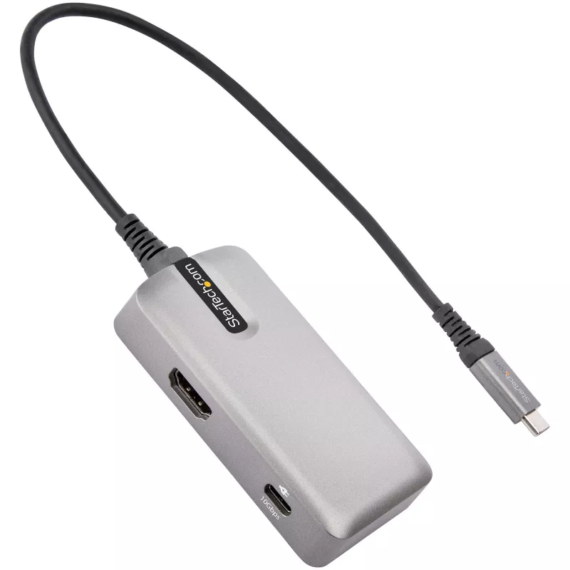 StarTech.com Adaptador Multiportas USB-C – USB-C para HDMI 2.0 4K 60Hz, Passagem de Power Delivery 100 W – Hub USB de 3 Portas 10 Gbit/s – Mini Dock USB Type-C Portátil – Cabo de 25 cm