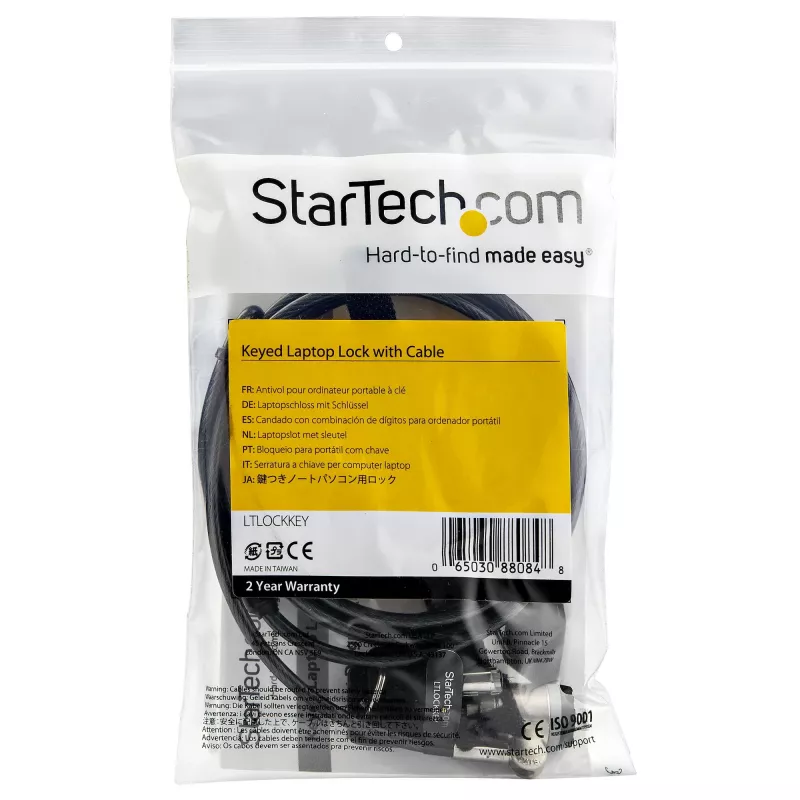 StarTech.com 1,8 m (2 m) Cabo de Segurança para Portátil com Chaves – Cabo de Segurança com Chave para Portáteis, Desktops, Computadores e Outros Dispositivos Compatíveis com Ranhura K – Cabo de Aço Revestido a Vinil Antirroubo