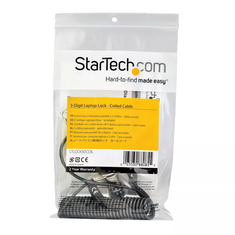 StarTech.com Cabo de Segurança para Portátil Autoenrolável de 1,8m – Cabo de Segurança com Combinação de 3 Dígitos Portátil para Portátil/Computador/Desktop/Dispositivo com Ranhura K – Cabo de Aço Antirroubo Enrolável