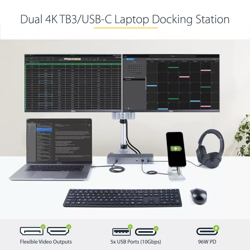 StarTech.com Dock USB C para Macbook Pro/Air-M1/M2/M3/M4, Compatível com Thunderbolt, HDMI/DisplayPort, Dois Monitores 4K 60Hz/Um Monitor 8K, Dock para Portátil USB Type-C, Power Delivery 96W, USB 10Gbps