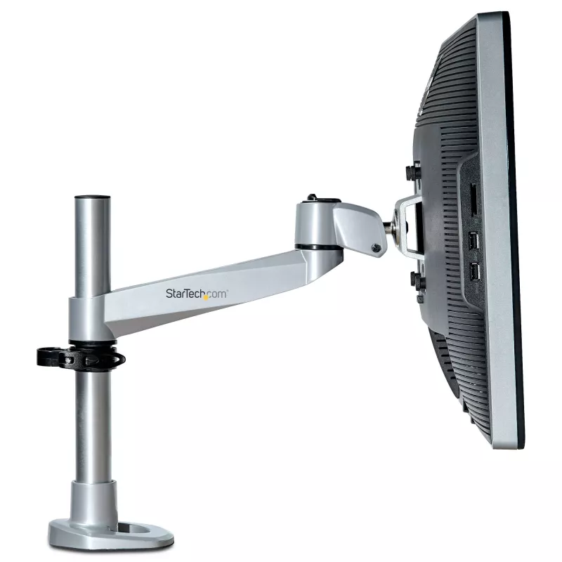StarTech.com Braço de Monitor para Montagem em Secretária - Ecrã VESA ou Apple iMac/Thunderbolt ou Ultrawide até 14 kg - Montagem em Mastro de Secretária para Ecrã Único Articulada e Ajustável em Altura - Grampo/Passagem