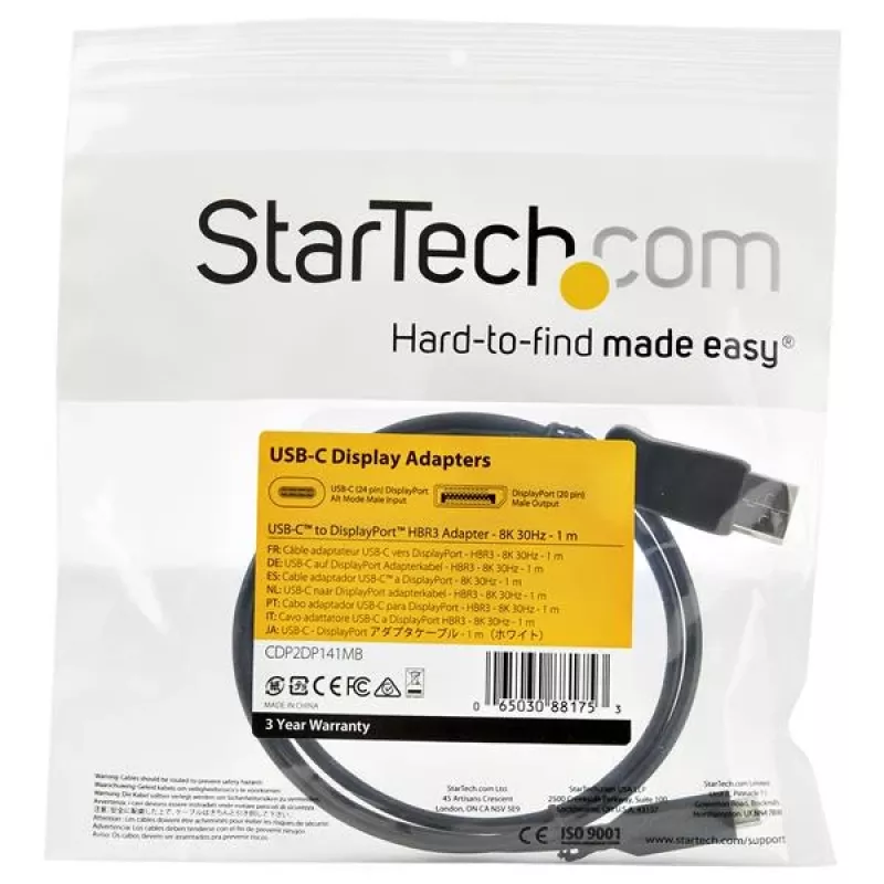 StarTech.com Cabo USB-C para DisplayPort 1.4 de 3,3 pés / 1 m – Conversor adaptador de vídeo USB Type-C para DP 1.4 Alt Mode 8K/5K/4K – HBR3/HDR/DSC – Cabo para monitor DP 8K 60 Hz – USB-C/Thunderbolt 3