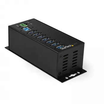 StarTech.com Hub USB 3.0 de 7 portas com fonte de alimentação – Hub USB-A industrial em metal com proteção ESD e sobretensão de 350 W – Montagem DIN/parede/mesa – Hub USB 3.2 Gen 1 de alta velocidade (5 Gbit/s) – TAA