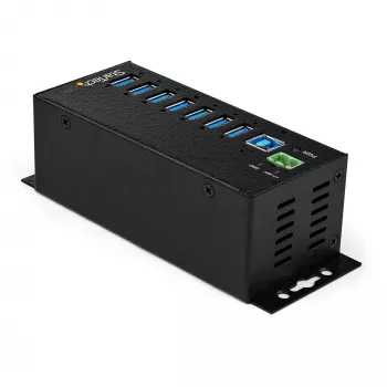 StarTech.com Hub USB 3.0 de 7 portas com fonte de alimentação – Hub USB-A industrial em metal com proteção ESD e sobretensão de 350 W – Montagem DIN/parede/mesa – Hub USB 3.2 Gen 1 de alta velocidade (5 Gbit/s) – TAA