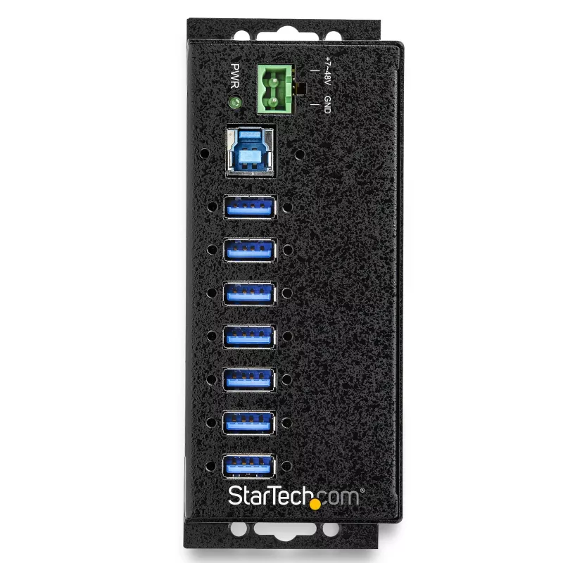 StarTech.com Hub USB 3.0 de 7 portas com fonte de alimentação – Hub USB-A industrial em metal com proteção ESD e sobretensão de 350 W – Montagem DIN/parede/mesa – Hub USB 3.2 Gen 1 de alta velocidade (5 Gbit/s) – TAA