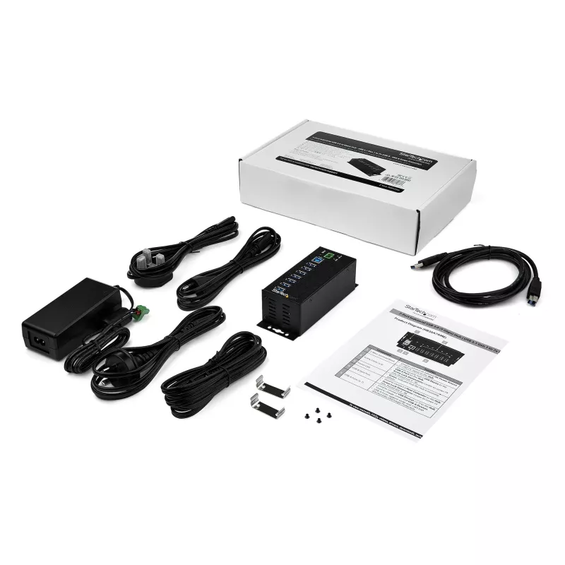 StarTech.com Hub USB 3.0 de 7 portas com fonte de alimentação – Hub USB-A industrial em metal com proteção ESD e sobretensão de 350 W – Montagem DIN/parede/mesa – Hub USB 3.2 Gen 1 de alta velocidade (5 Gbit/s) – TAA