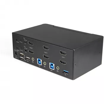 StarTech.com Comutador KVM HDMI de 2 portas para monitor duplo – 4K 60 Hz Ultra HD HDR – Comutador KVM HDMI 2.0 4K de secretária com hub USB 3.0 de 2 portas (5 Gbit/s) e 4x USB 2.0 HID, áudio – Comutação por tecla de atalho – TAA