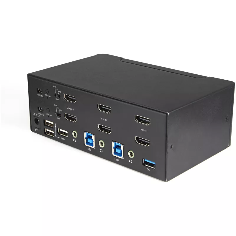 StarTech.com Comutador KVM HDMI de 2 portas para monitor duplo – 4K 60 Hz Ultra HD HDR – Comutador KVM HDMI 2.0 4K de secretária com hub USB 3.0 de 2 portas (5 Gbit/s) e 4x USB 2.0 HID, áudio – Comutação por tecla de atalho – TAA