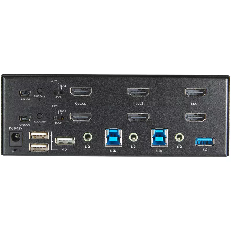 StarTech.com Comutador KVM HDMI de 2 portas para monitor duplo – 4K 60 Hz Ultra HD HDR – Comutador KVM HDMI 2.0 4K de secretária com hub USB 3.0 de 2 portas (5 Gbit/s) e 4x USB 2.0 HID, áudio – Comutação por tecla de atalho – TAA