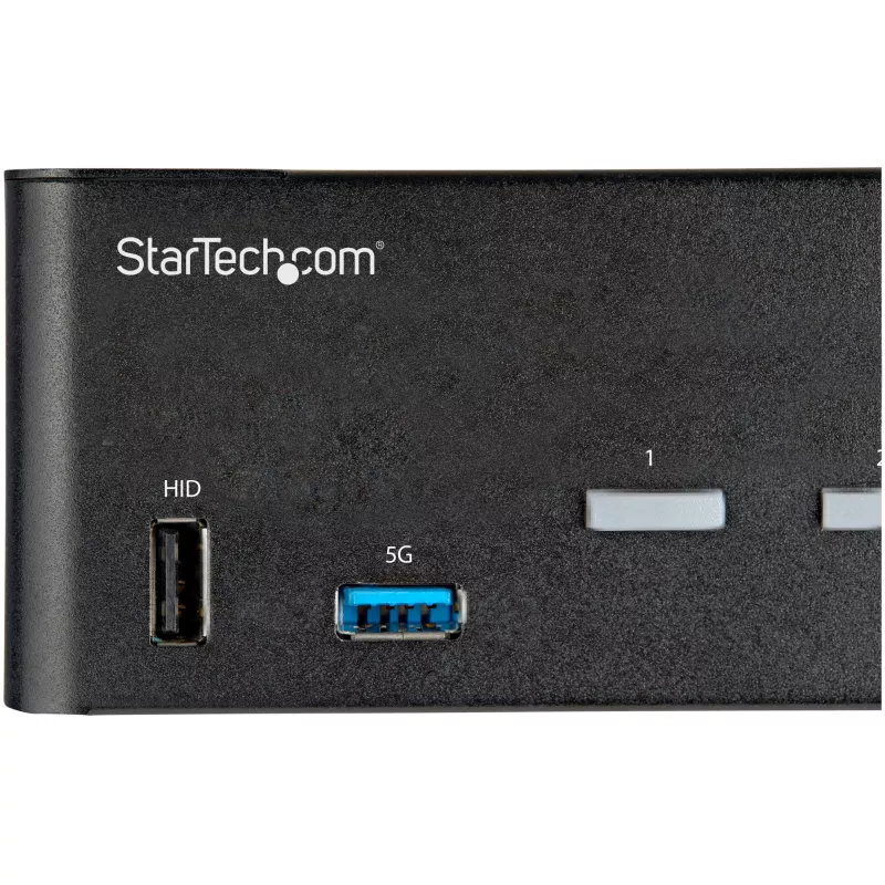 StarTech.com Comutador KVM HDMI de 2 portas para monitor duplo – 4K 60 Hz Ultra HD HDR – Comutador KVM HDMI 2.0 4K de secretária com hub USB 3.0 de 2 portas (5 Gbit/s) e 4x USB 2.0 HID, áudio – Comutação por tecla de atalho – TAA