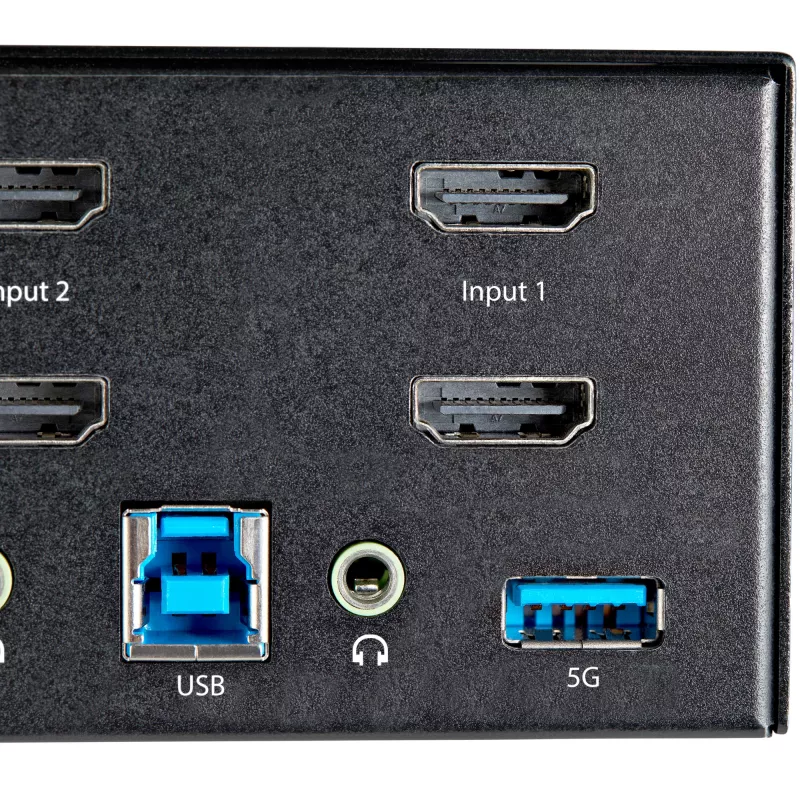 StarTech.com Comutador KVM HDMI de 2 portas para monitor duplo – 4K 60 Hz Ultra HD HDR – Comutador KVM HDMI 2.0 4K de secretária com hub USB 3.0 de 2 portas (5 Gbit/s) e 4x USB 2.0 HID, áudio – Comutação por tecla de atalho – TAA