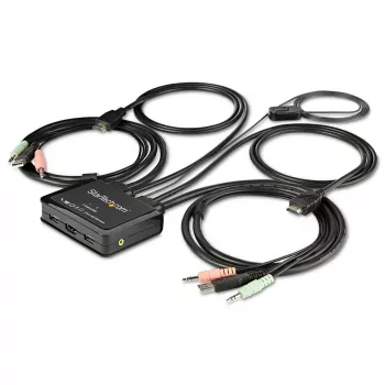 StarTech.com Comutador KVM HDMI de 2 portas - 4K 60Hz - Comutador KVM USB de secretária compacto de duas portas UHD/Ultra HD com cabos integrados de 1,2 m e áudio - Alimentado por bus e comutação remota - MacBook ThinkPad