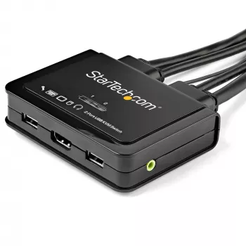StarTech.com Comutador KVM HDMI de 2 portas - 4K 60Hz - Comutador KVM USB de secretária compacto de duas portas UHD/Ultra HD com cabos integrados de 1,2 m e áudio - Alimentado por bus e comutação remota - MacBook ThinkPad