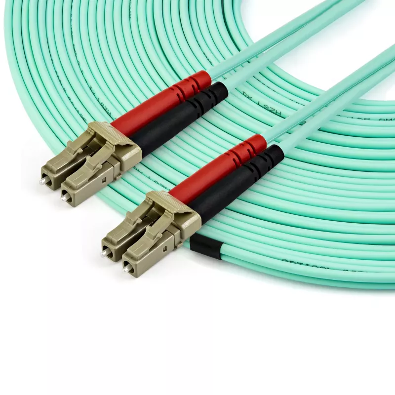 StarTech.com Cabo de fibra ótica multimodo LC/UPC para LC/UPC OM4 de 15 m, fibra zipcord LOMMF/VCSEL 50/125 µm, 100G, baixa atenuação de inserção – Cabo jumper de fibra ótica LSZH