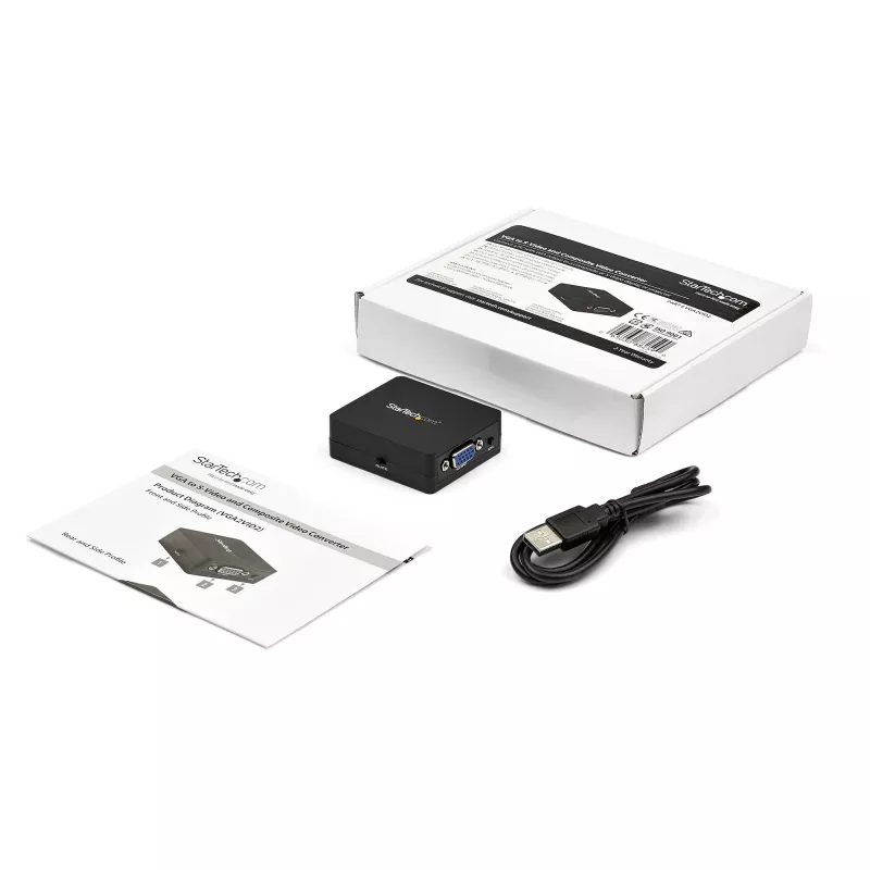 StarTech.com Conversor VGA para RCA e S-Video - Alimentação USB, conversor de vídeo ativo, preto, CE, FCC, REACH, 1920 x 1080 píxeis, 640 x 480, 1920 x 1080 píxeis, 60 Hz