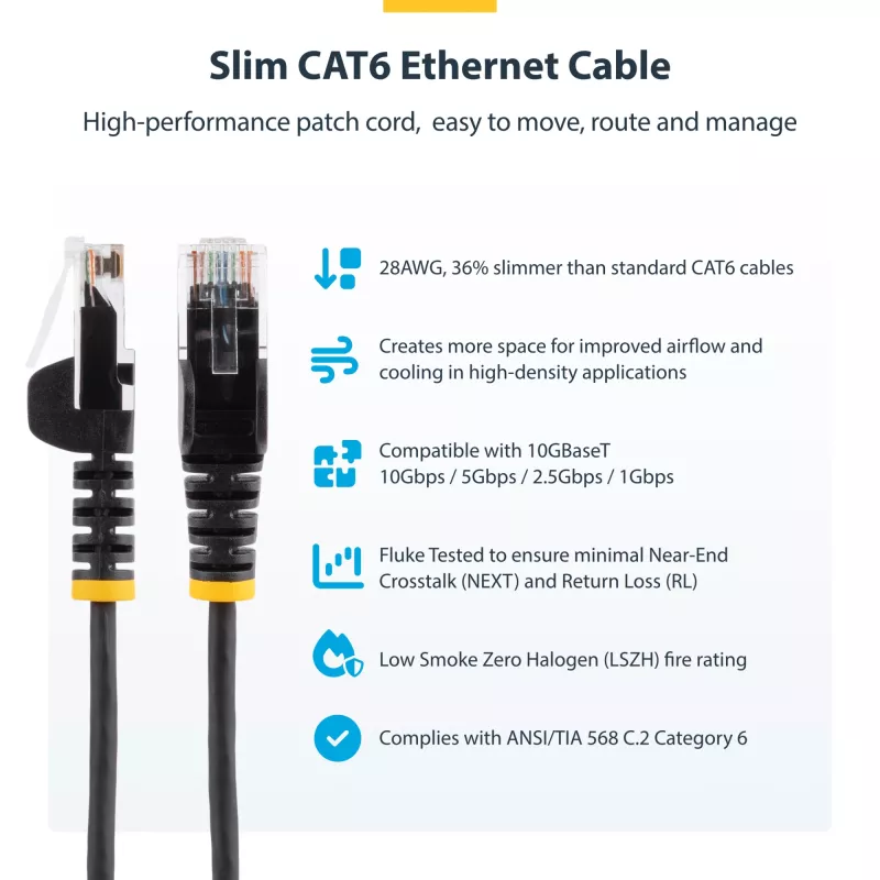 StarTech.com Cabo CAT6 de 1 m – Fino – Fichas RJ45 sem patilha – Cinzento