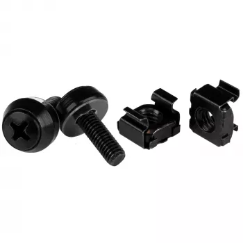 StarTech.com Pack de 50 porcas de gaiola e parafusos com anilhas para rack de servidor 10-32 – Kit de hardware de montagem em rack – Porcas de gaiola/clip e parafusos para furos quadrados – Preto – TAA