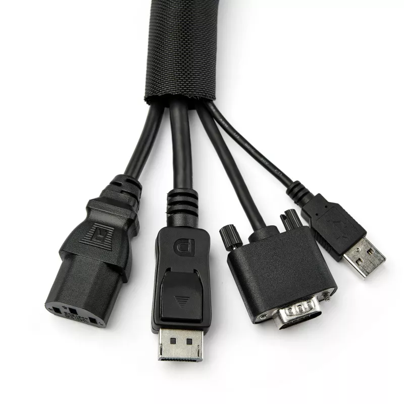StarTech.com Organizador de cabos de 4,6 m - Espiral flexível para cabos - Diâmetro expansível de 1,0-1,5 polegadas - Gestor/protetor/ocultador de cabos em poliéster - Organizador de cabos preto cortável