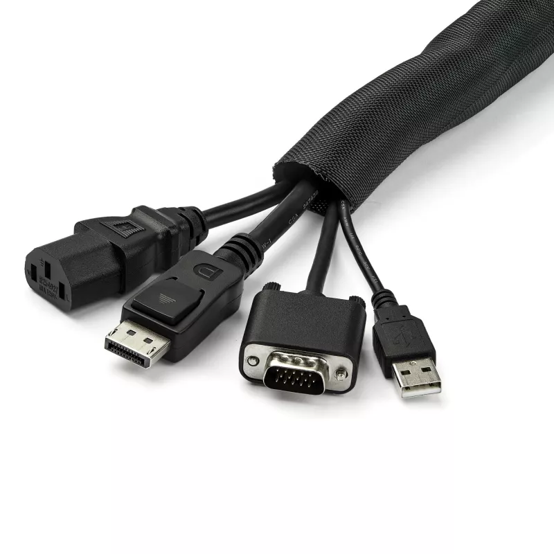 StarTech.com Organizador de cabos de 4,6 m - Espiral flexível para cabos - Diâmetro expansível de 1,0-1,5 polegadas - Gestor/protetor/ocultador de cabos em poliéster - Organizador de cabos preto cortável