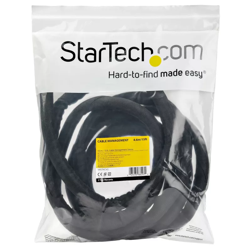 StarTech.com Organizador de cabos de 4,6 m - Espiral flexível para cabos - Diâmetro expansível de 1,0-1,5 polegadas - Gestor/protetor/ocultador de cabos em poliéster - Organizador de cabos preto cortável