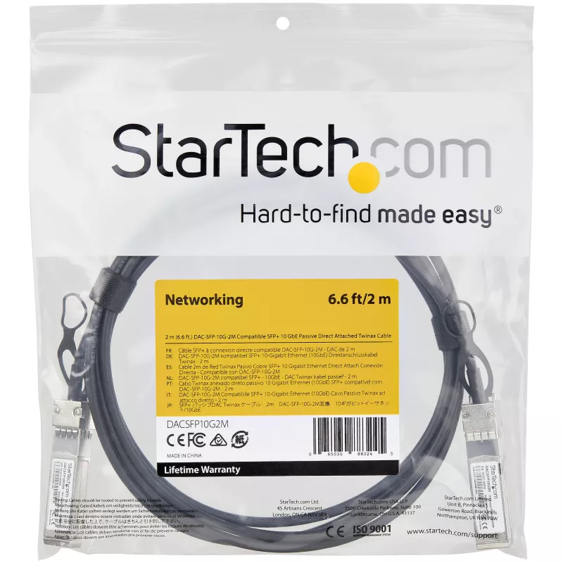 StarTech.com Cabo Twinax de ligação direta SFP+ para SFP+ 10G de 2m compatível com Dell EMC DAC-SFP-10G-2M - DAC de cobre SFP+ 10GbE 10 Gbps passivo de baixo consumo Módulo Mini GBIC/Transceptor DAC
