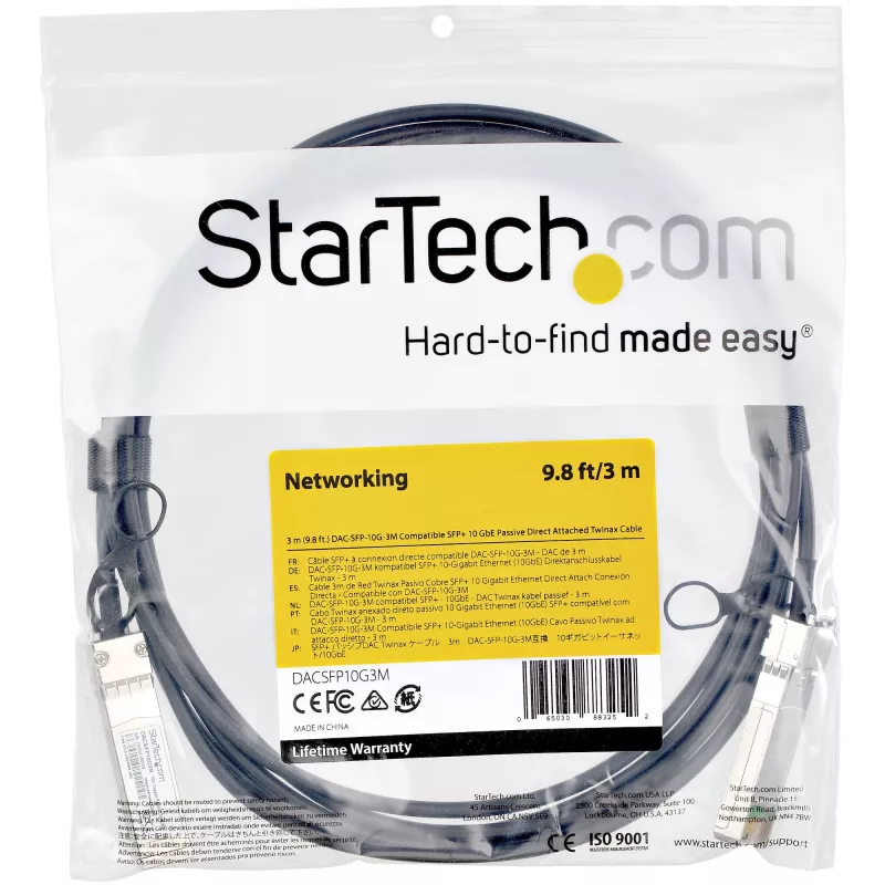 StarTech.com Cabo Twinax de ligação direta SFP+ para SFP+ 10G de 3m compatível com Dell EMC DAC-SFP-10G-3M – DAC de cobre SFP+ 10GbE 10 Gbps passivo de baixo consumo Módulo Mini-GBIC/Transceptor DAC