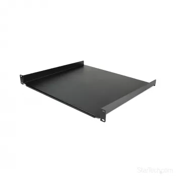 StarTech.com Prateleira para rack de servidor 1U - Prateleira de braço cantilever universal para rack e armário de rede de 19 polegadas - Aço de alta resistência – Capacidade de carga 20 kg - Bandeja de 16 polegadas de profundidade, preto